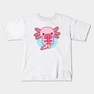 Cute Axolotl Eating Popsicle Ice Cream Kids T-Shirt